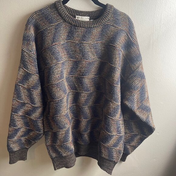 VTG 90s Jos A Bank Sweater Men Large Geometric Grandpa Hipster Italy Pullover Z - Picture 6 of 9
